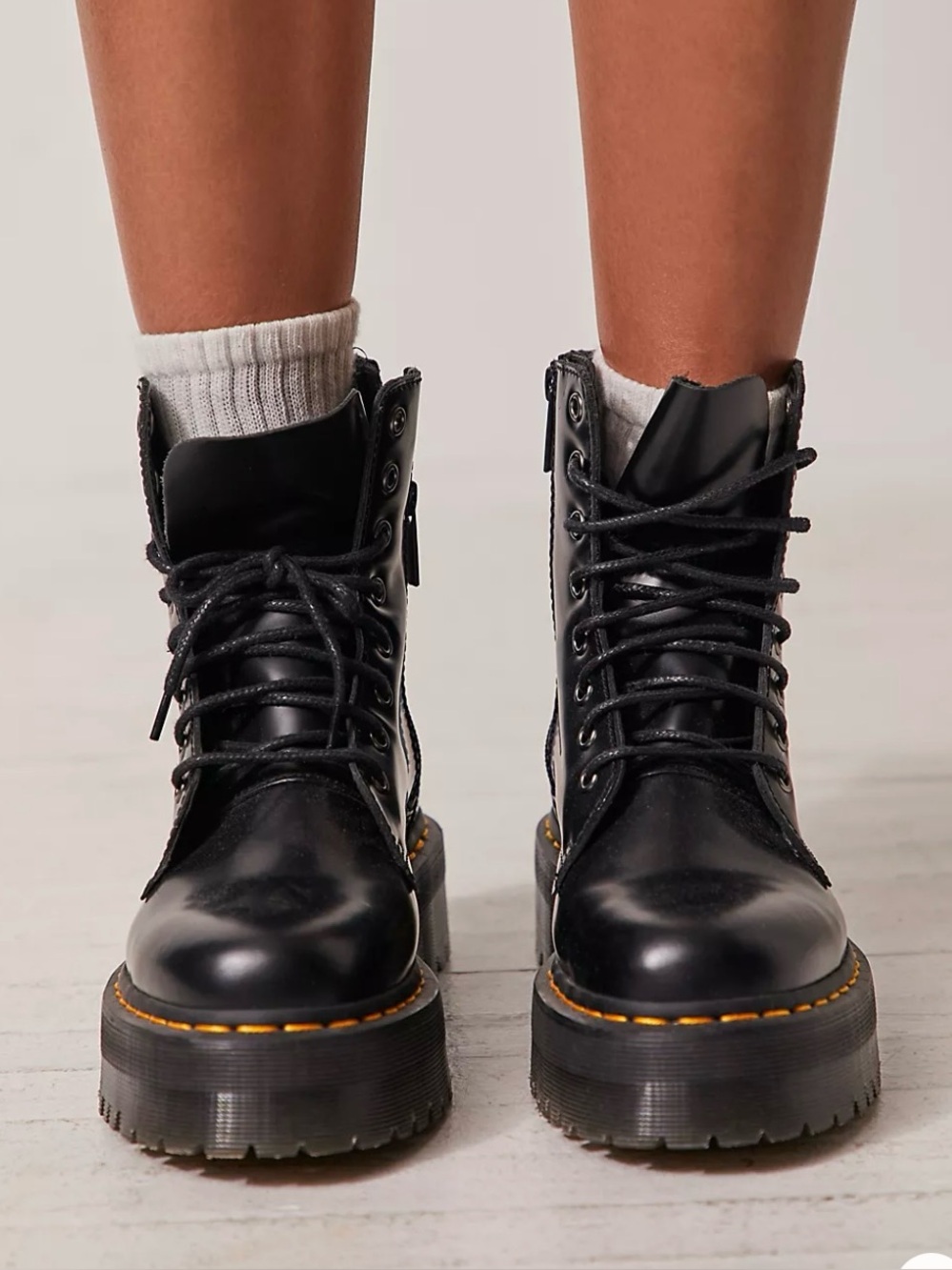 Dr. Martens Jadon Lace-Up Boots Black Leather Platform Combat Boots -